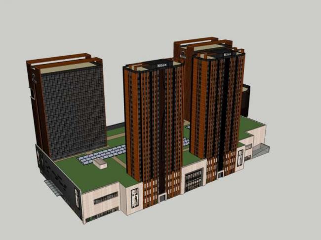 Sketchup综合体模型|多高层综合体，办公，底层商业，酒店，公寓，古典风格