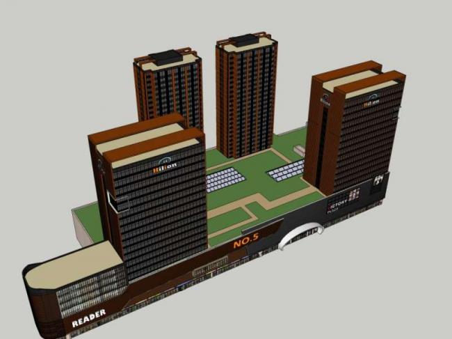 Sketchup综合体模型|多高层综合体，办公，底层商业，酒店，公寓，古典风格