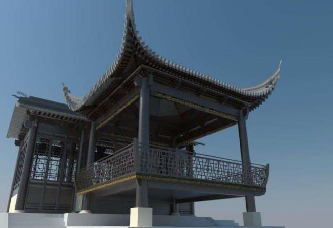 Sketchup古建筑模型|多层戏台，中式风格，古建