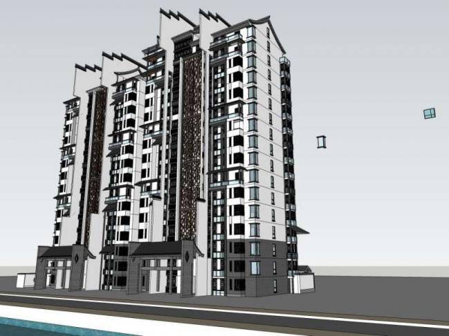 Sketchup住宅模型|高层住宅楼，中式风格