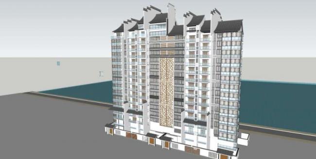 Sketchup住宅模型|高层住宅楼，中式风格
