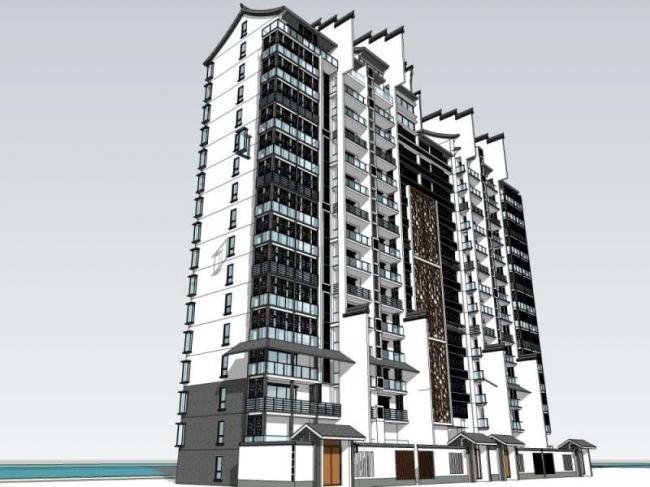 Sketchup住宅模型|高层住宅楼，中式风格