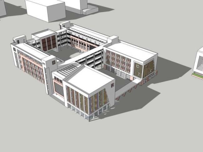 Sketchup学校模型|多层小学学校，校园教育建筑，现代风格