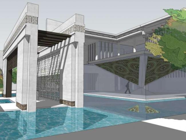 Sketchup商业模型|多层售楼处，现代中式风格