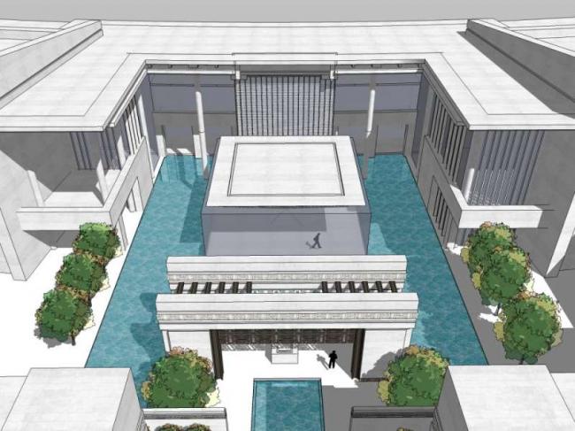 Sketchup商业模型|多层售楼处，现代中式风格