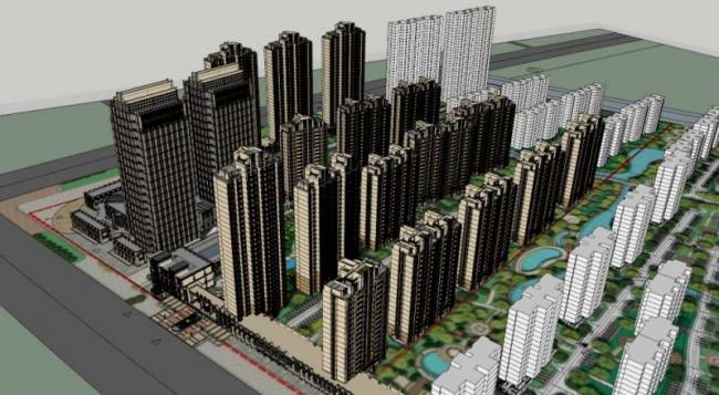 Sketchup住宅模型|超高层住宅，底层商业，古典风格