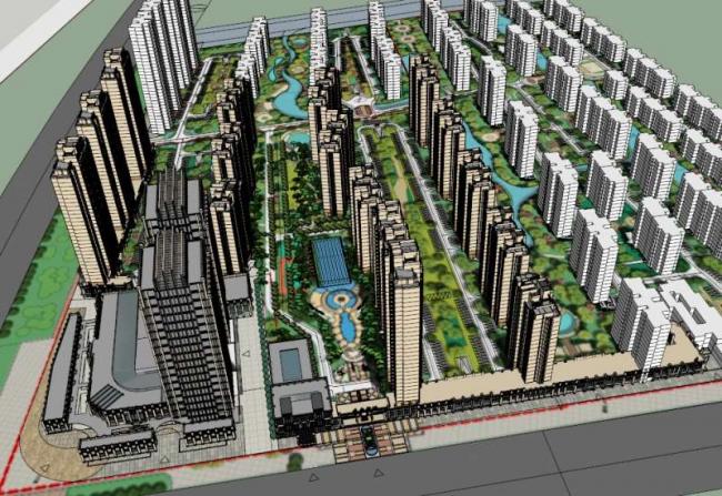 Sketchup住宅模型|超高层住宅，底层商业，古典风格
