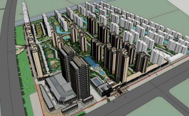 Sketchup住宅模型|超高层住宅，底层商业，古典风格