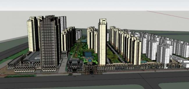 Sketchup住宅模型|超高层住宅，底层商业，古典风格