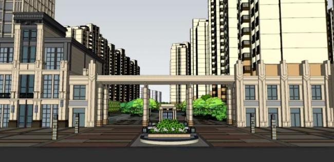 Sketchup住宅模型|超高层住宅，底层商业，古典风格
