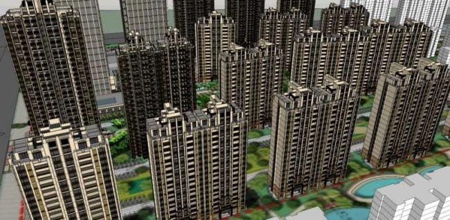 Sketchup住宅模型|超高层住宅，底层商业，古典风格