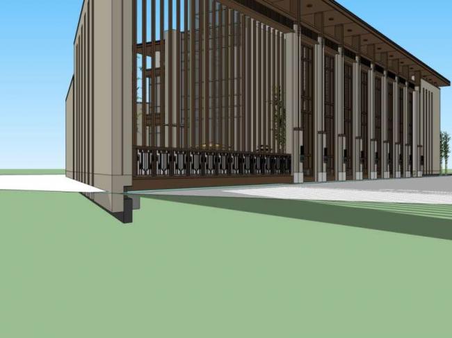 Sketchup住宅模型|多层售楼处，现代中式风格