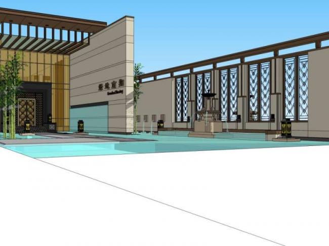 Sketchup住宅模型|多层售楼处，现代中式风格