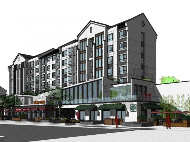 Sketchup住宅模型|多层住宅，底层商业，中式风格