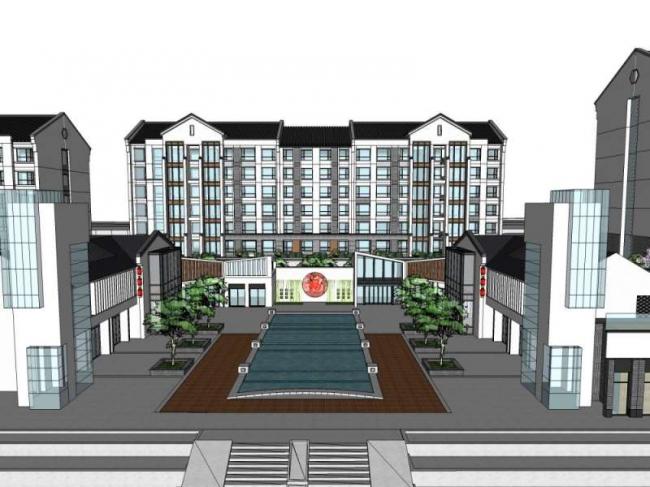 Sketchup住宅模型|多层住宅，底层商业，中式风格
