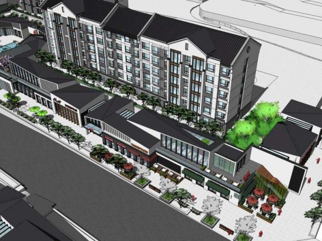 Sketchup住宅模型|多层住宅，底层商业，中式风格