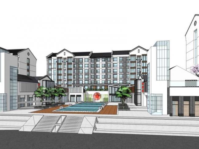 Sketchup住宅模型|多层住宅，底层商业，中式风格
