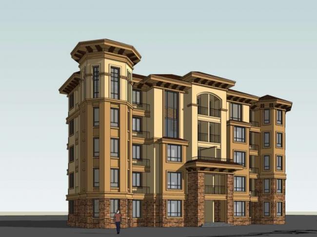 Sketchup住宅模型|多层住宅楼，古典风格