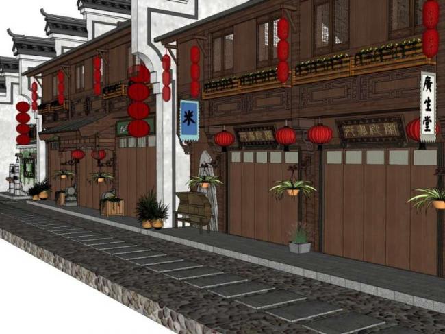 Sketchup商业模型|多层商业区，中式风格