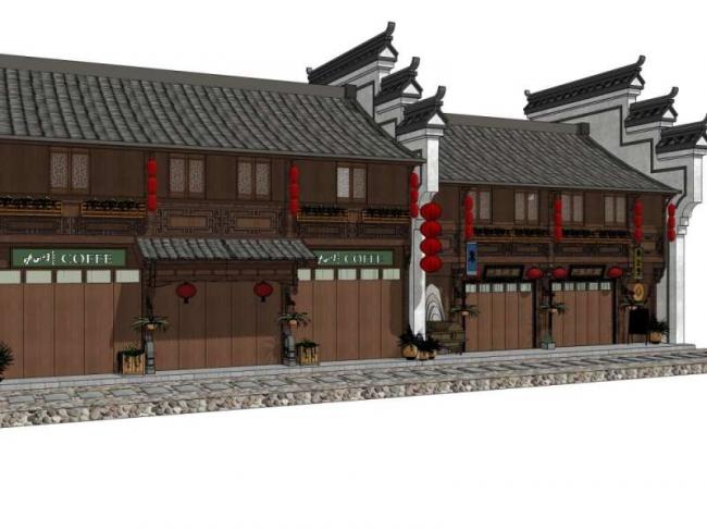 Sketchup商业模型|多层商业区，中式风格