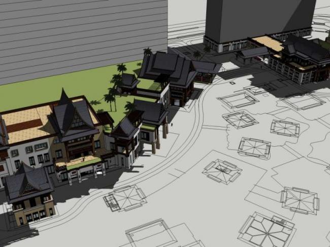 Sketchup酒店模型|多层度假酒店，中式风格