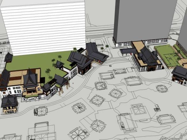 Sketchup酒店模型|多层度假酒店，中式风格