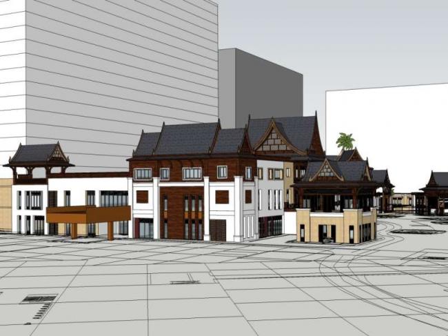 Sketchup酒店模型|多层度假酒店，中式风格