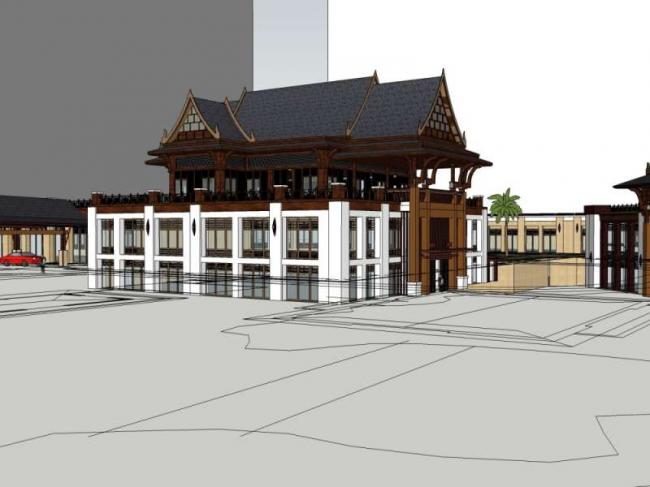 Sketchup酒店模型|多层度假酒店，中式风格