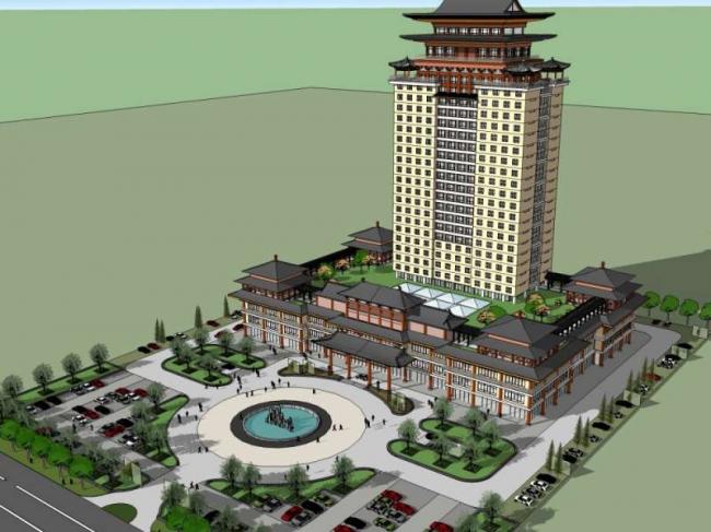 Sketchup酒店模型|高层酒店，中式风格