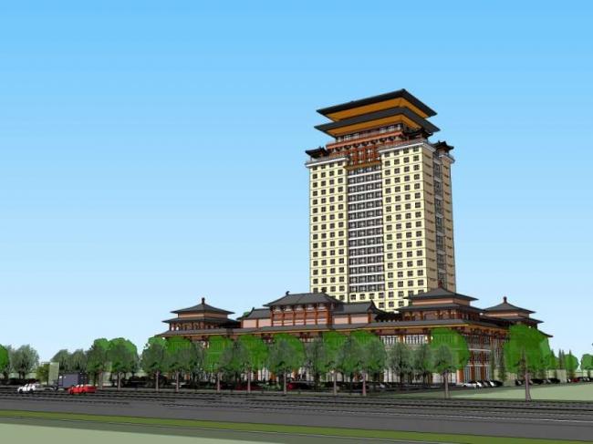 Sketchup酒店模型|高层酒店，中式风格