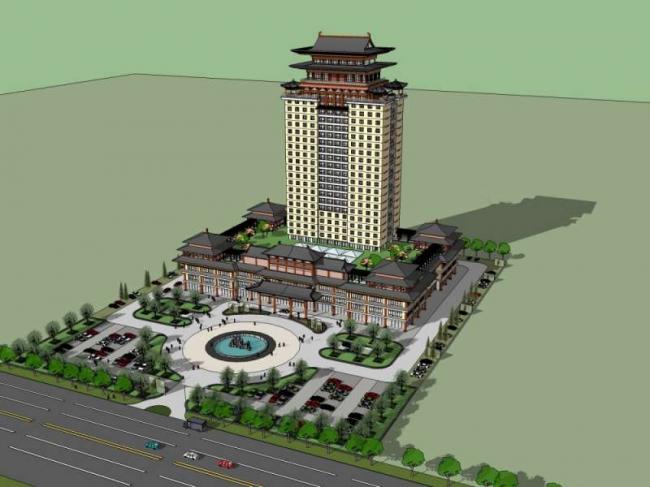Sketchup酒店模型|高层酒店，中式风格