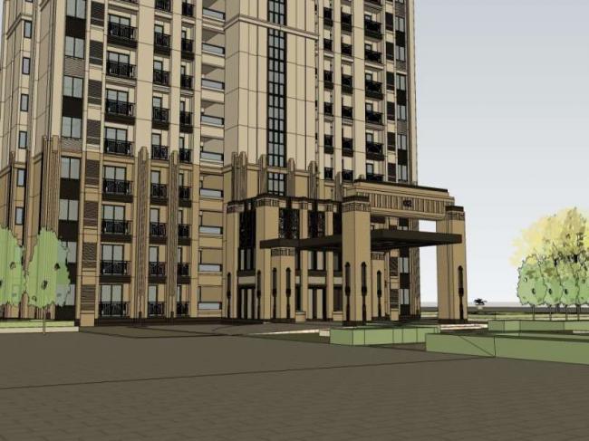 Sketchup住宅模型|超高层住宅楼，古典风格