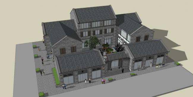 Sketchup商业模型|叠拼别墅，商业，中式风格