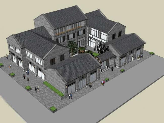 Sketchup商业模型|叠拼别墅，商业，中式风格