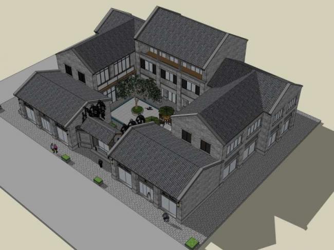 Sketchup商业模型|叠拼别墅，商业，中式风格
