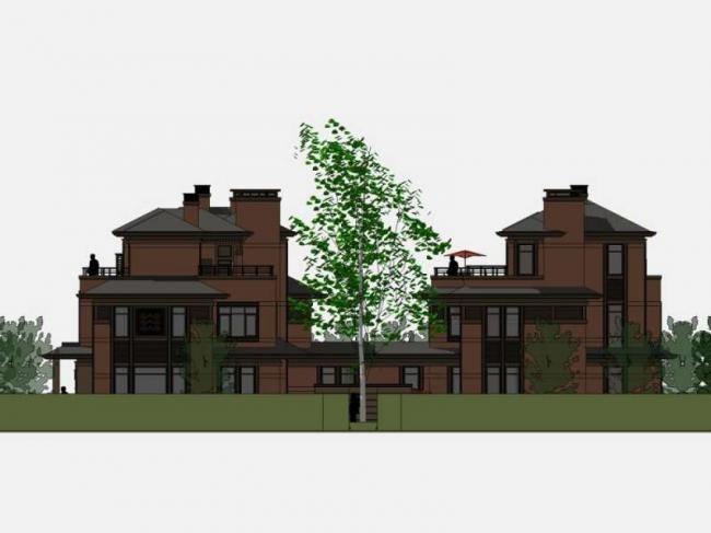 Sketchup别墅模型|双拼别墅，现代中式风格