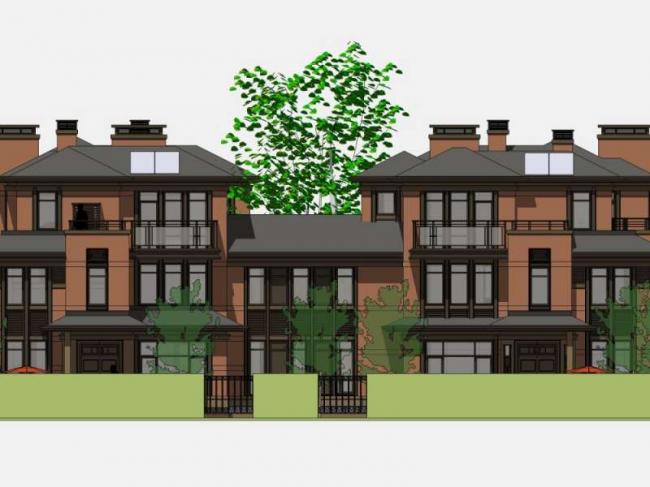 Sketchup别墅模型|双拼别墅，现代中式风格