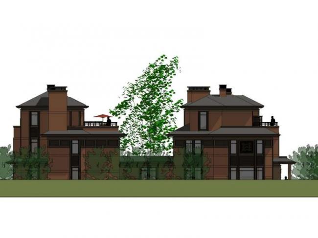 Sketchup别墅模型|双拼别墅，现代中式风格