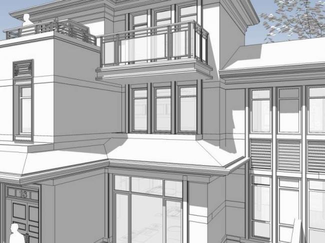 Sketchup别墅模型|双拼别墅，现代中式风格