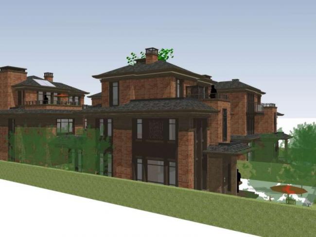 Sketchup别墅模型|双拼别墅，现代中式风格