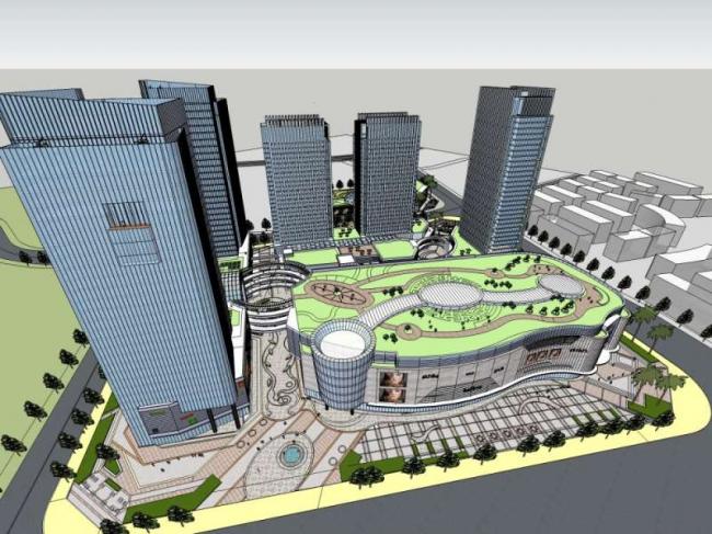 Sketchup商业模型|高层办公楼，购物中心，商业，综合体，现代风格