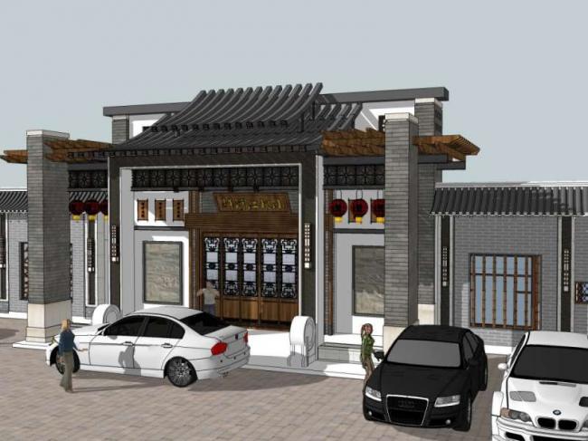Sketchup商业模型|多层酒楼，商业，中式风格