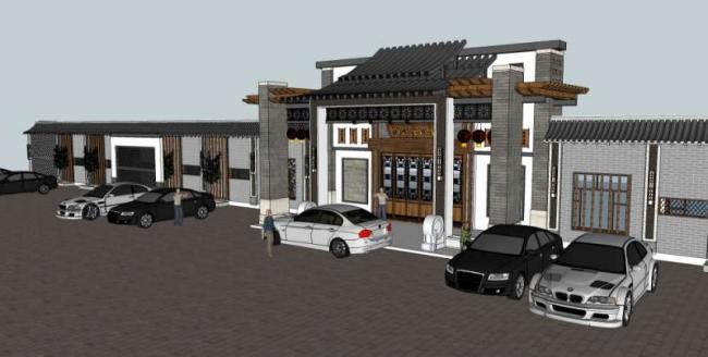 Sketchup商业模型|多层酒楼，商业，中式风格