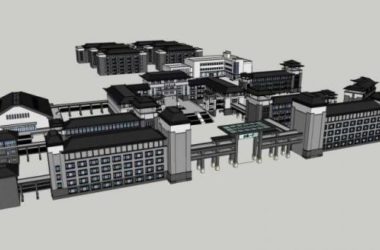 Sketchup文化模型|多层博物馆，文化建筑，中式风格-BIM建筑网