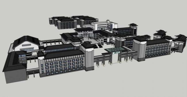 Sketchup文化模型|多层博物馆，文化建筑，中式风格