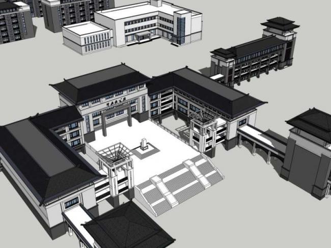 Sketchup文化模型|多层博物馆，文化建筑，中式风格