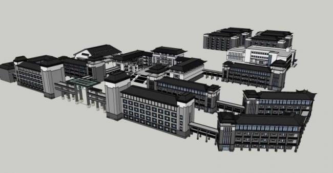 Sketchup文化模型|多层博物馆，文化建筑，中式风格