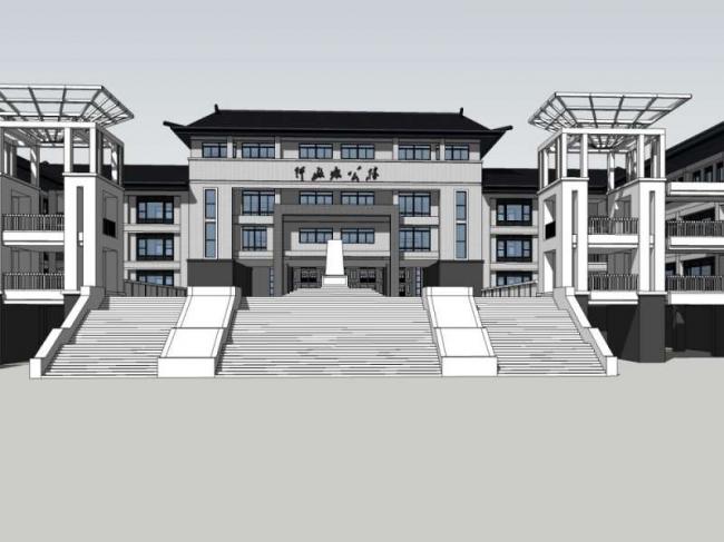 Sketchup文化模型|多层博物馆，文化建筑，中式风格