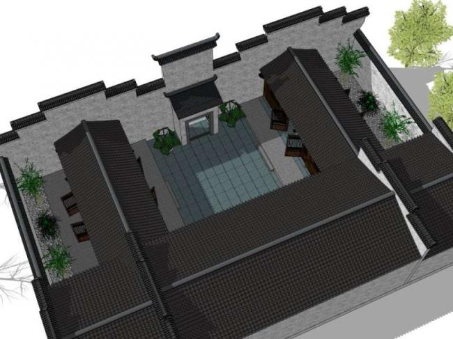 Sketchup古建筑模型|多层庭院，中式风格，古建