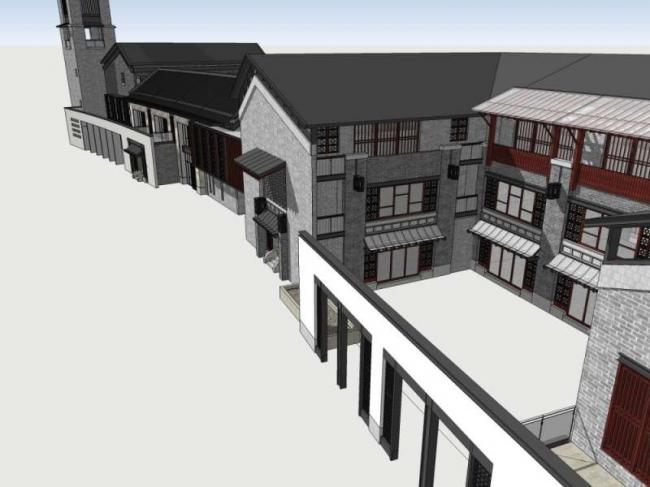 Sketchup商业模型|多层商业街，中式风格